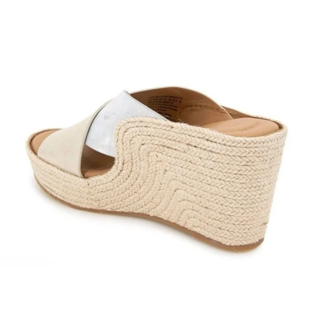 $189 Gentle Souls Porto 7.5 Slide Sandals Wedge Leather Silver Gold Espadrilles